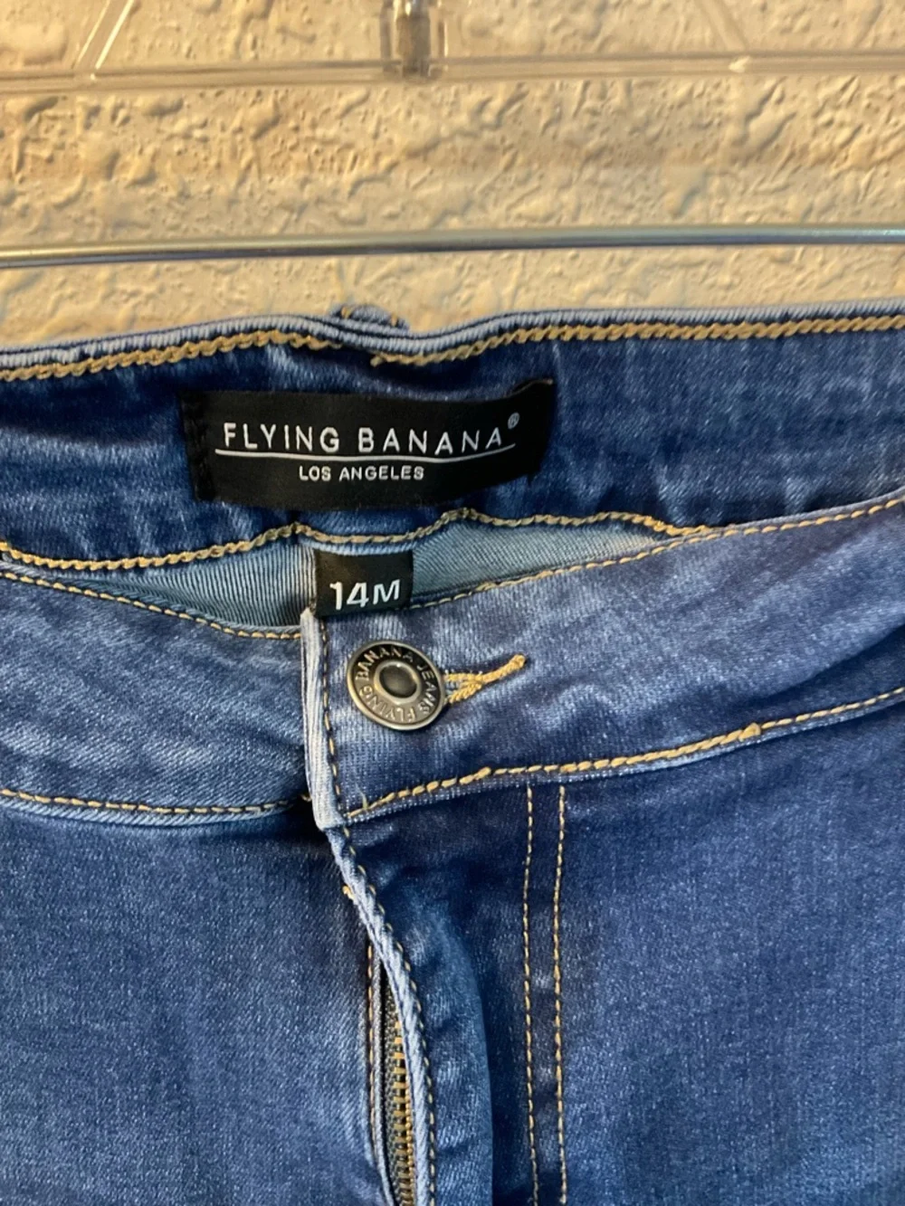 Flying Banana Y2K high rise wide legs blue denim jeans Women 14M - Picture 2 of 6